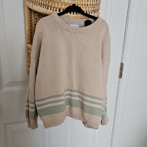 Cozy Beige and Green Striped Kids Sweater